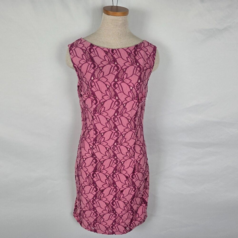 PIT Amsterdam Dress Women's 4 Pink Embroidered Sleeveless Mini Back Zipper NWT